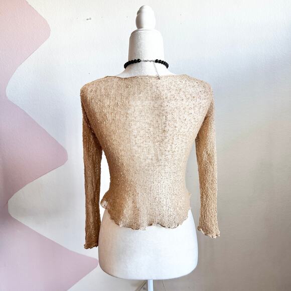 Brown Textured Tie Front Top Y2K 2000s Boho Fairy Grunge Medium - Picture 2 of 4